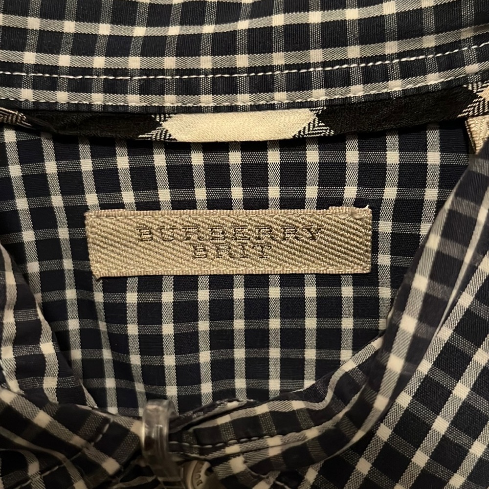 Burberry Navy Blue and White checked buttons down shirt